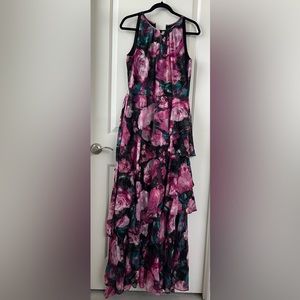 NWT Rare Marchesa Notte Floral Tiered Ruffle Maxi Dress